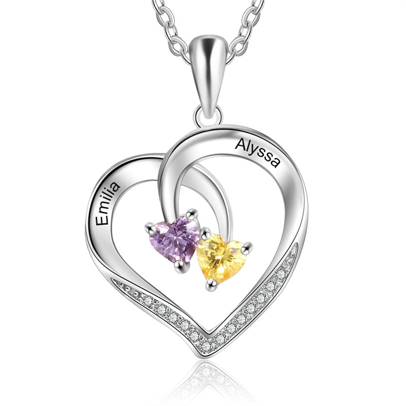925 Sterling Silver Two Birthstone Necklace