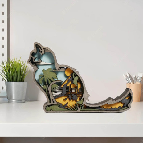 Wood Cat Decoration Ornament