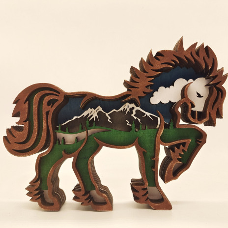 Christmas Decoration Wood Horse LED Ornament