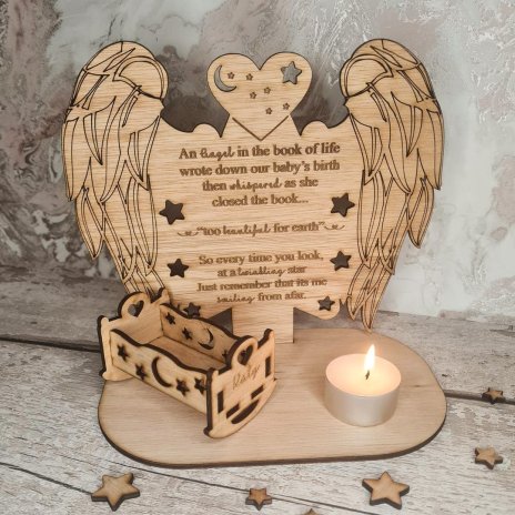 Personalised Name Baby Memorial Decoration, Angel Wings Memorial Ornament, Baby Bed Ornament Keepsake